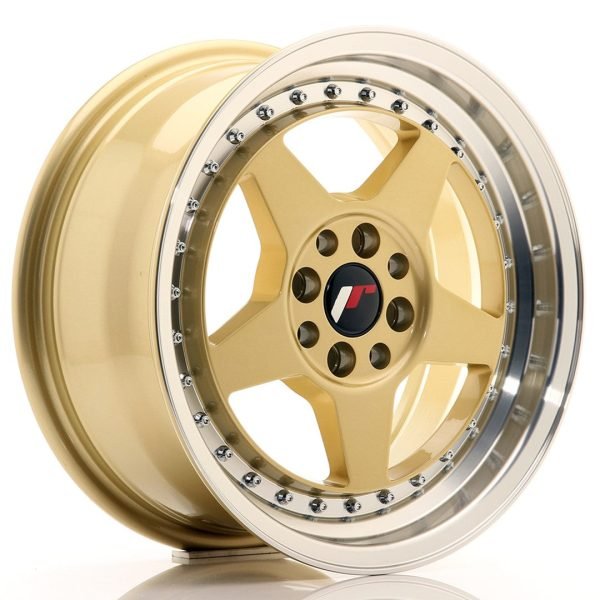 JR Wheels JR6 15x7 ET35 4x100/114 Gold w/Machined Lip - Image 1