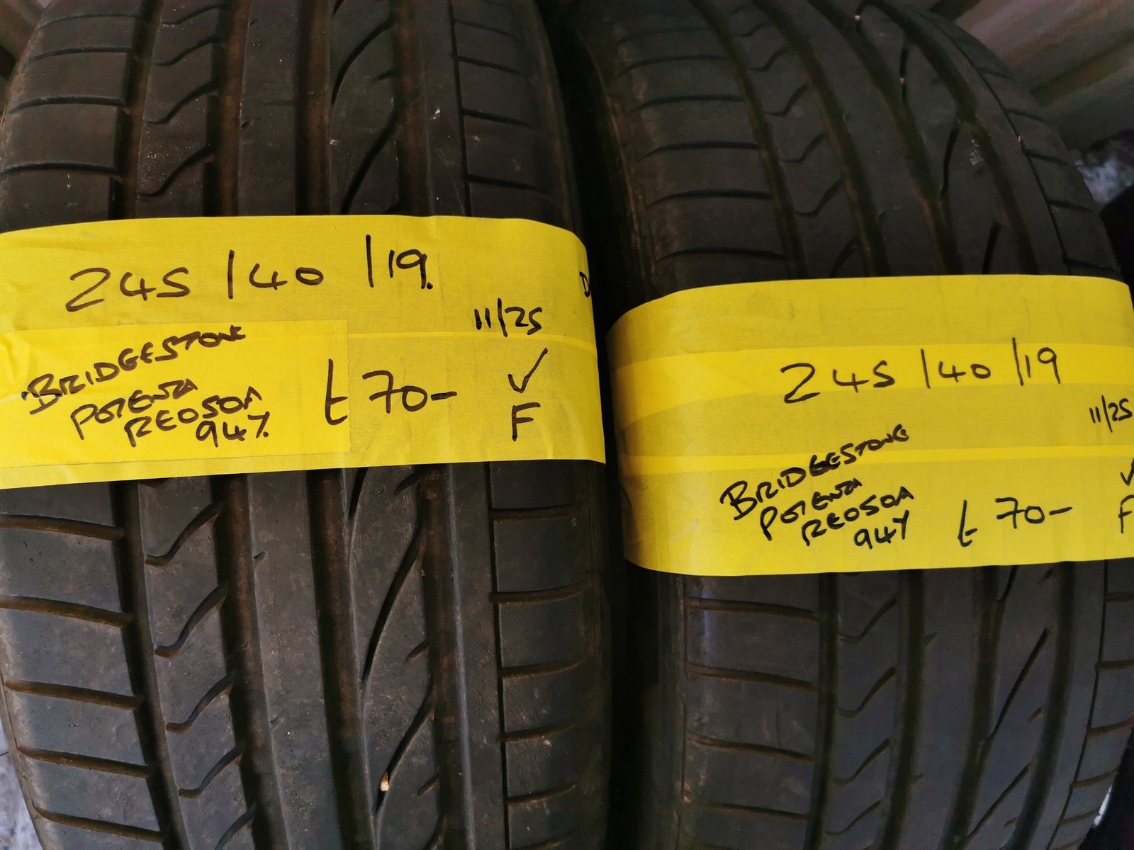 245 40 19 BRIDGESTONE 245 / 40 / 19 BRIDGESTONE POTENZA RE050A TYRES 94 Y - TWO AVAILABLE - Image 1